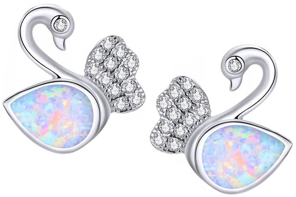 Pendientes de cisne iridiscente en plata 925