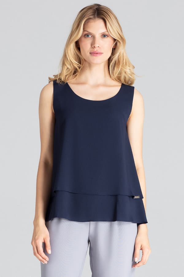 Elegant ermeløs bluse - marinblå bluse M679 størrelse L