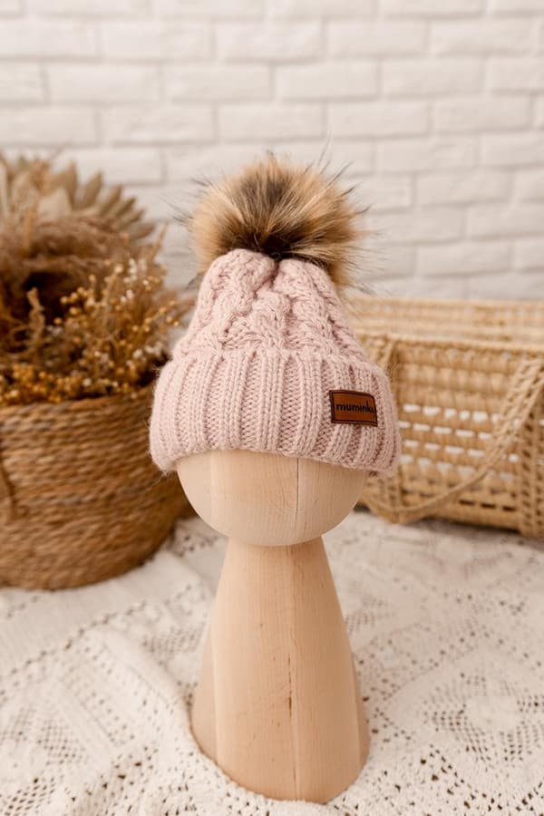 Barnmössa i alpackaull med pompom | Rosa