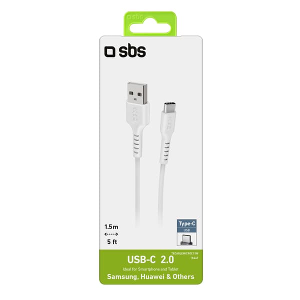 USB-A - USB-C kabel 1,5m - hvid
