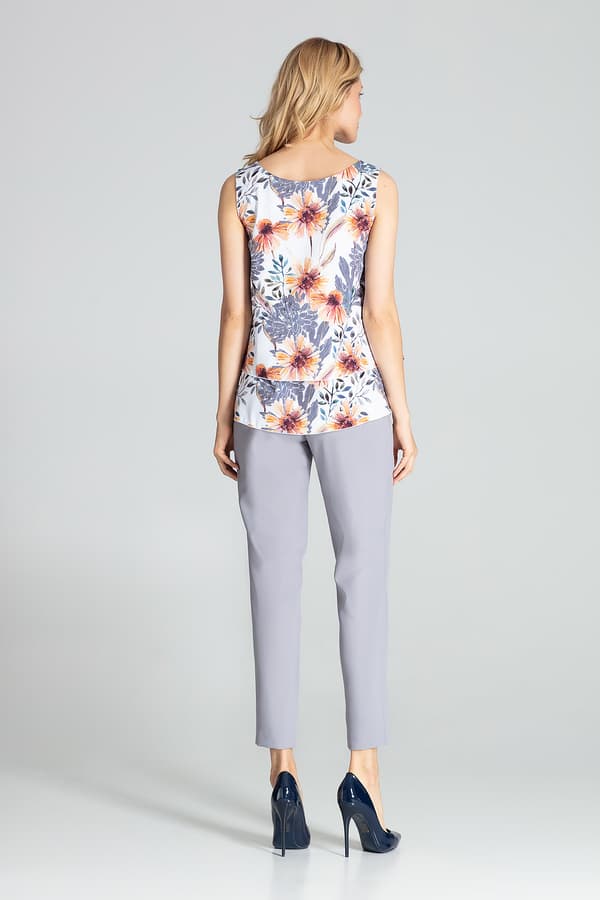 M679 elegant ärmslös blus vit blommig storlek S