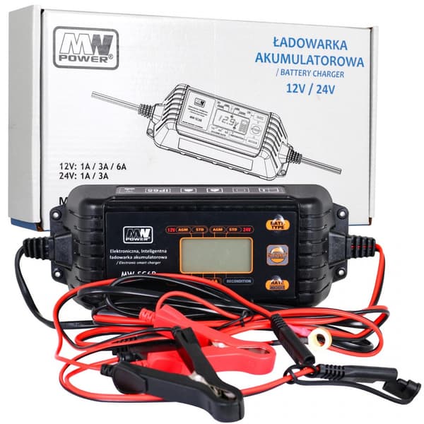 Batterioplader med LCD-display 12V og 24V + 2 specialtilstande