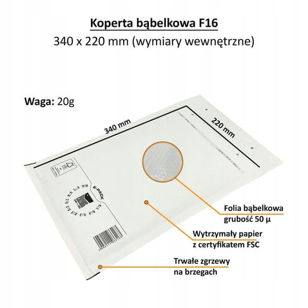 Bubbelkuvert F16 VITT E-PACK x 10 st