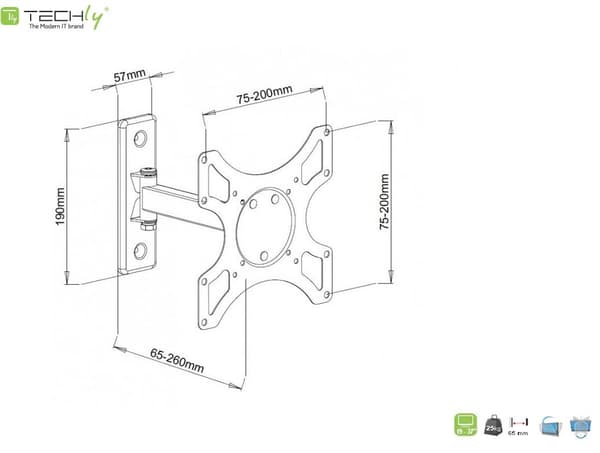 Techly 19"-37" väggfäste, 25kg vridbart