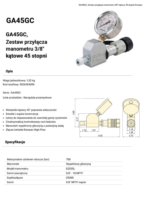 GA45GC ENERPAC 3/8" NPTF mätadaptersats