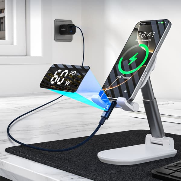USB-C-kabel med display PD 60W 1,2m - Blå