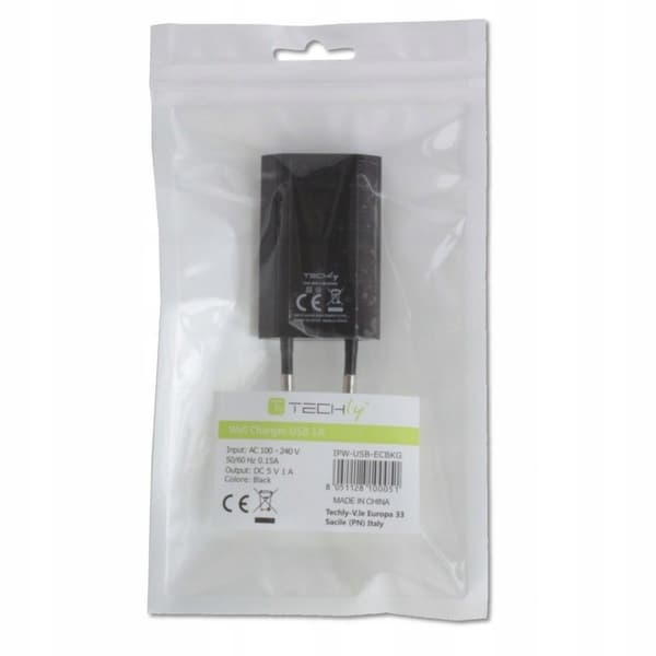 Techly USB 5V 1A Sort Vægoplader