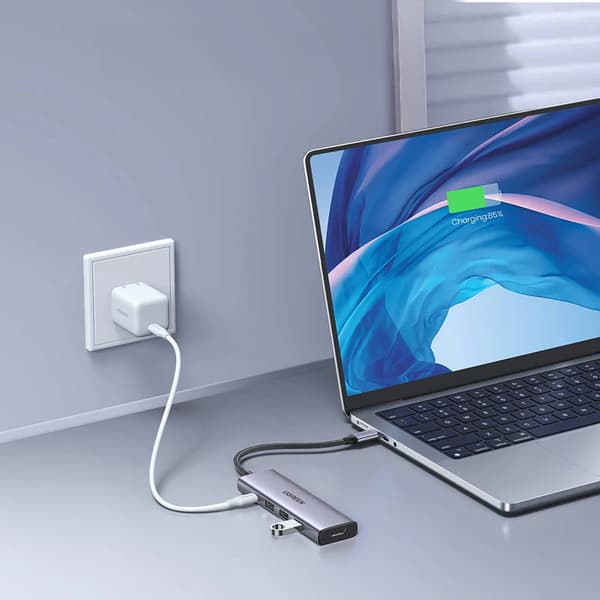 5in1 HUB-sovitin USB-C - USB-C PD / HDMI / 3x USB-A 3.0 - harmaa
