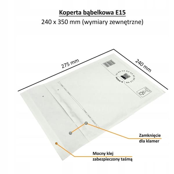 Boblekuvert E15 HVID E-PAKKE x 100 stk.