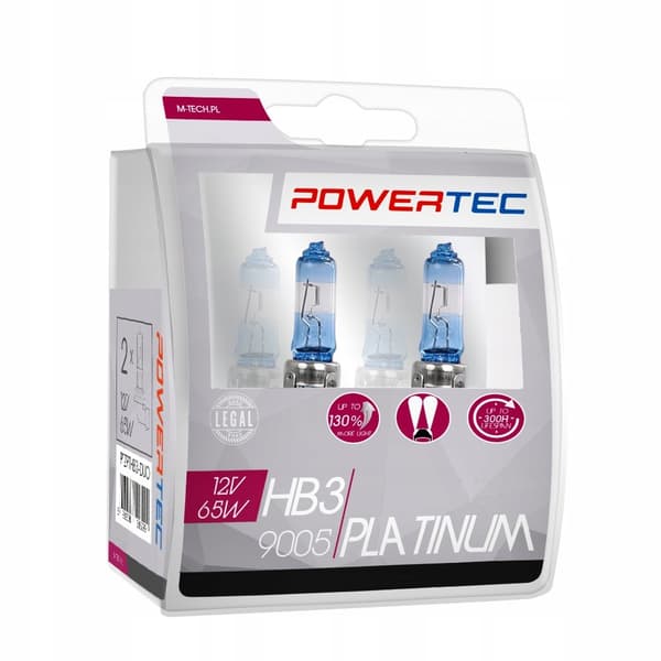 Pærer HB3 POWERTEC PLATINUM PLUS 130% 65W sæt godkendelse ECE R37