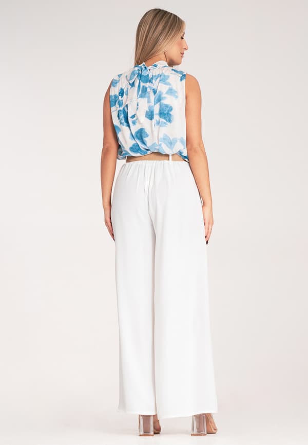 Elegant ærmeløs bluse - Elegant blomsterbluse - Blå bluse størrelse S/M