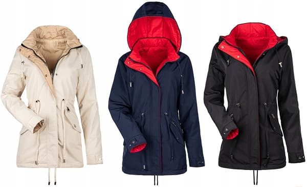 DOBBELTSIDIGT FJERPARKA MED HÆTTE 3 FARVER Transitional S Sort