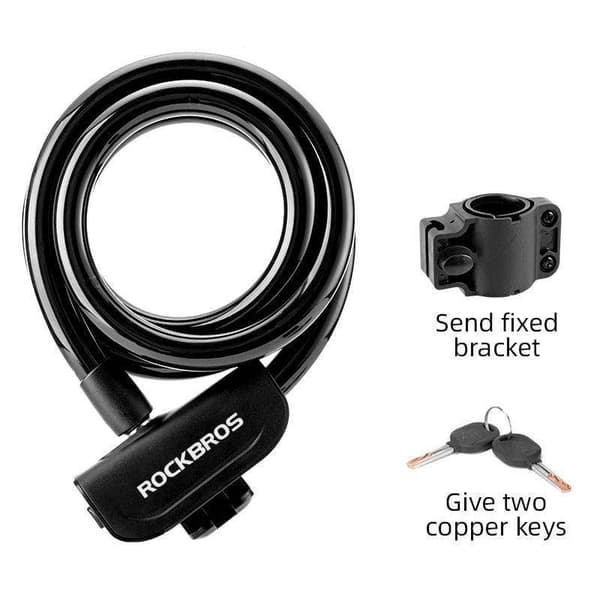 ROCKBROS RKS515-BK sort cykellås, kabel, nøgle