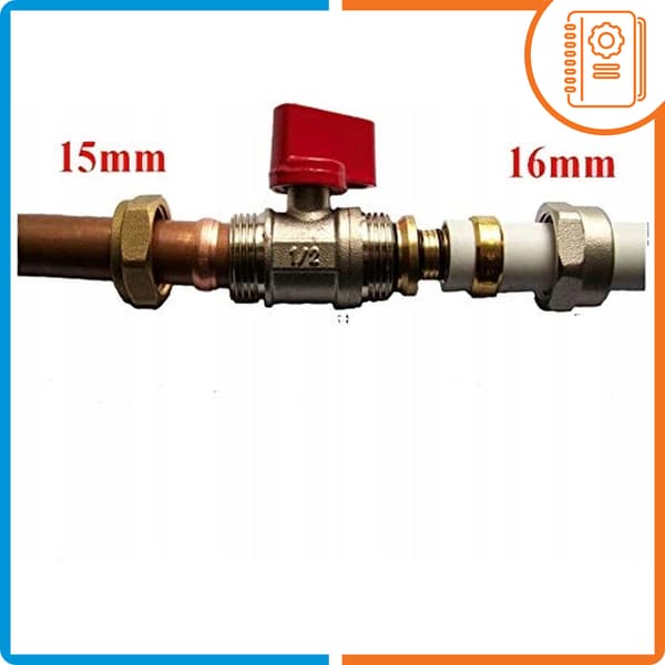 Kugleventil 15 x 16 mm kobberadapter PEX 16 rød conex-forbindelse