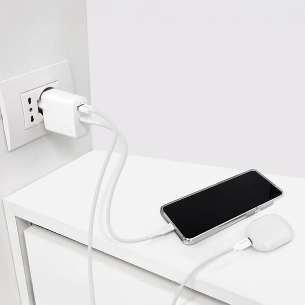 USB-A USB-C PD 25W Väggladdare - Vit