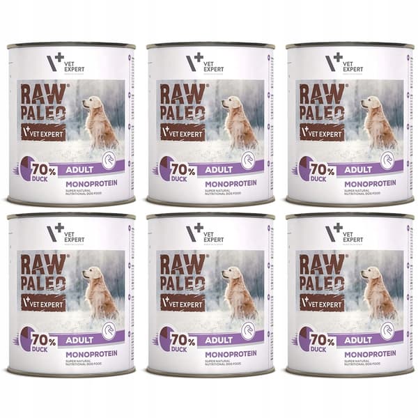 VetExpert rå Paleo-and til voksne hunde på dåse, vådfoder, 6 x 800 g