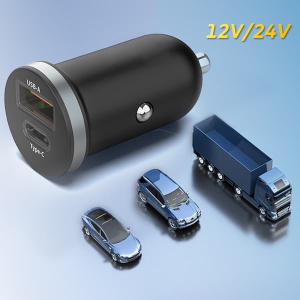 Billaddare 12V USB-C 35W | USB-C | USB-A | QC | PD
