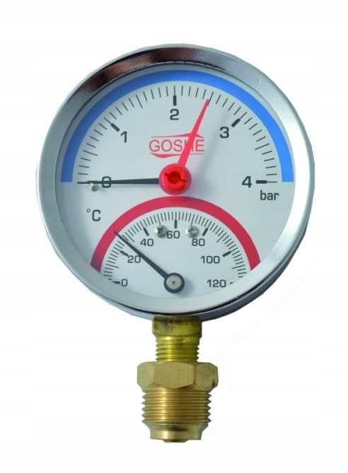 Radiell termometer 80mm 0-4 bar 0-120°C 1/2"