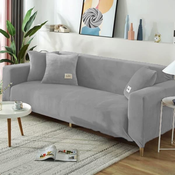 Sofaskydd til hjørnedivan 4-personers grå velour sølvgrå