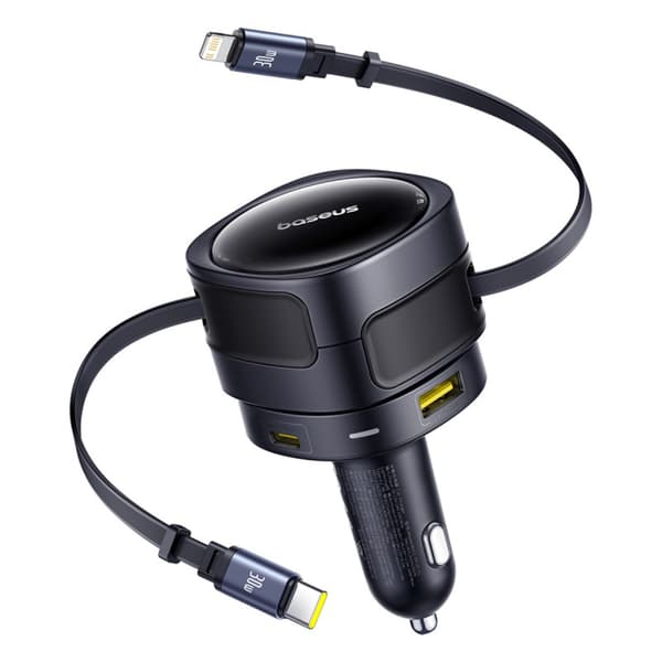 USB-C Biloplader med USB-C iPhone Lightning Kabel 90W - Sort