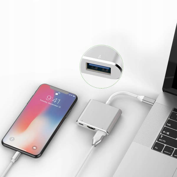 USB C ADAPTER HDMI+USB 3.0+PD 4K HUB MacBook 3i1