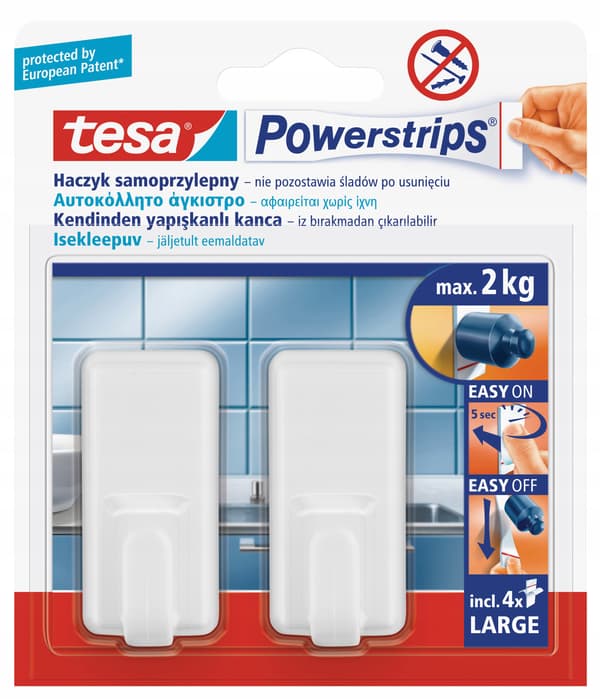 Tesa selvklæbende ophængskroge hvid 2 stk.