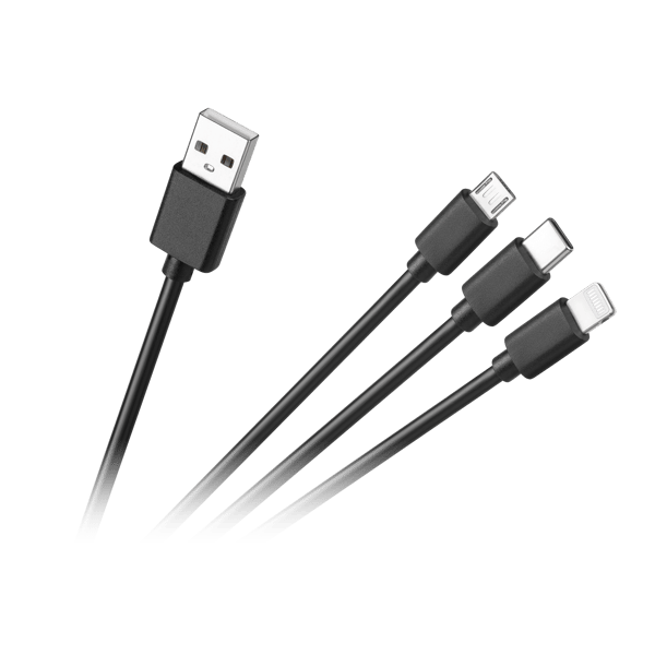 USB 3-i-1 kabel microUSB USB-C lightning iPhone 1,2m
