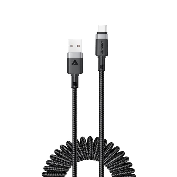 Spiralkabel USB-A - USB-C 480Mb/s 3A 1,2m - sort