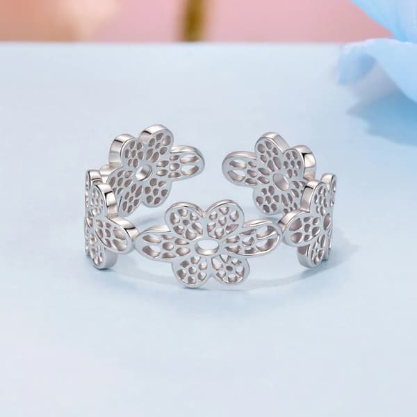 Silverring Justerbar Ring Genombrutna Blommor Silver 925 Trusky