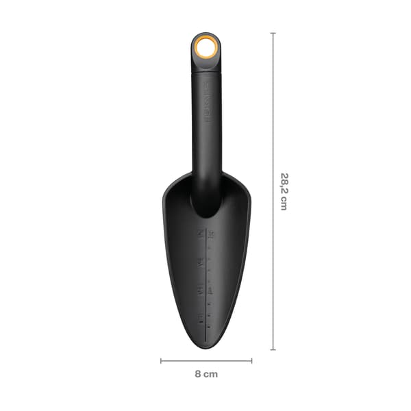 FISKARS SOLID Liten trädgårdsspade med måttband för planteringsjord