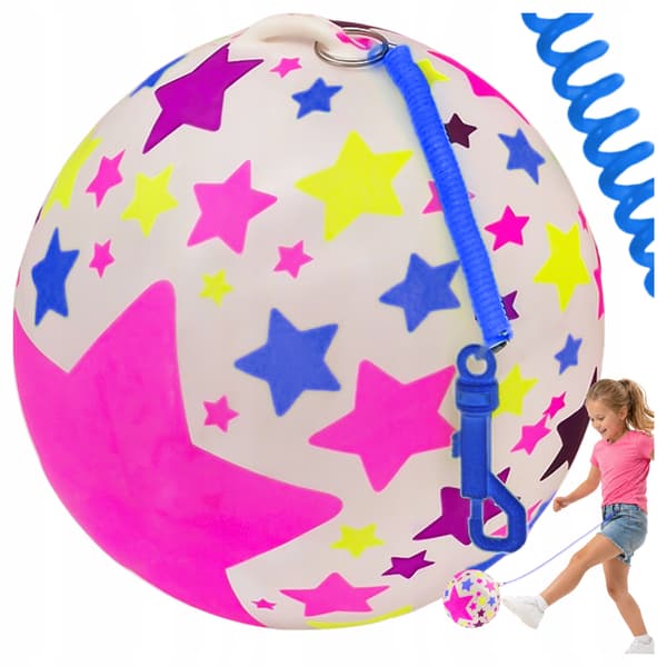 Oppustelig bold med stjernefjer i gummi, diameter 23 cm