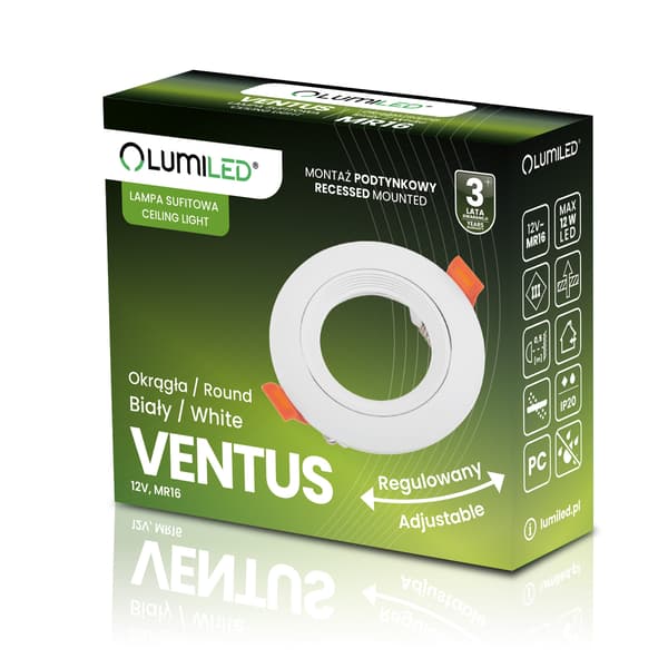 Halogenarmatur infälld rörlig rund vit GU10 MR16 VENTUS Lumiled