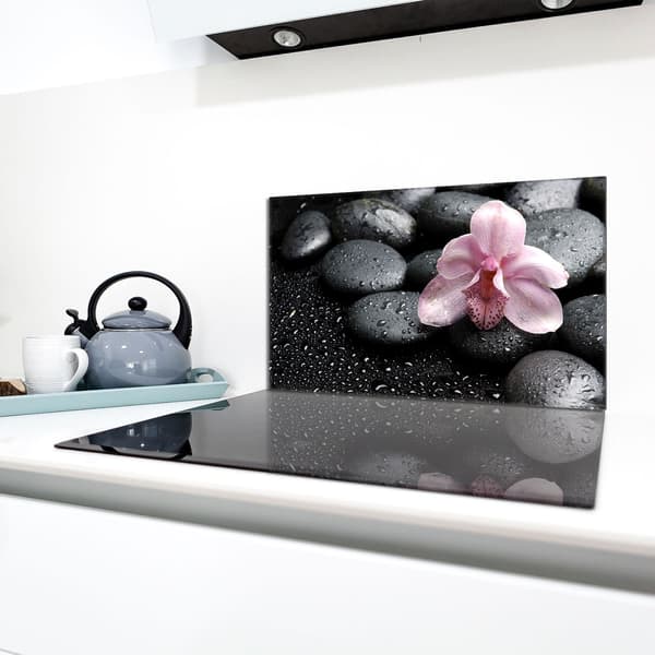 Lasinen suojalevy liedelle 90x52 Orchidea