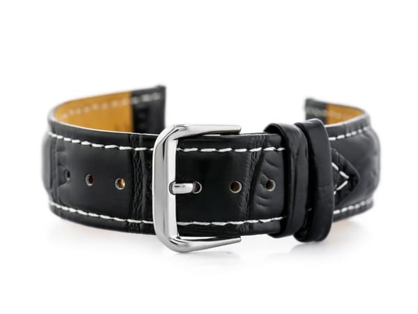 Læderurrem W102L sort/hvid - 24mm