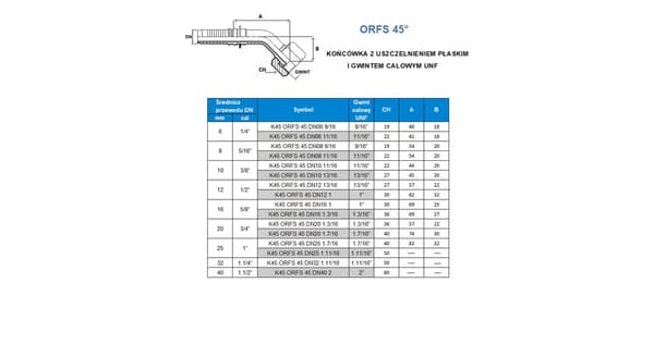 K45 ORFS 45° DN06 9/16” CATERPILLAR-pää