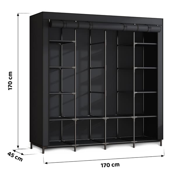 Stor tekstilgarderobe Massido MS-804 sort