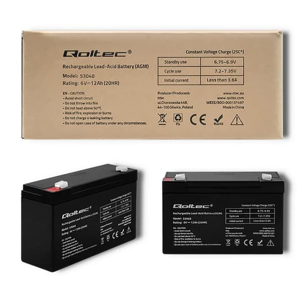 Qoltec 6V AGM-batteri | 12Ah