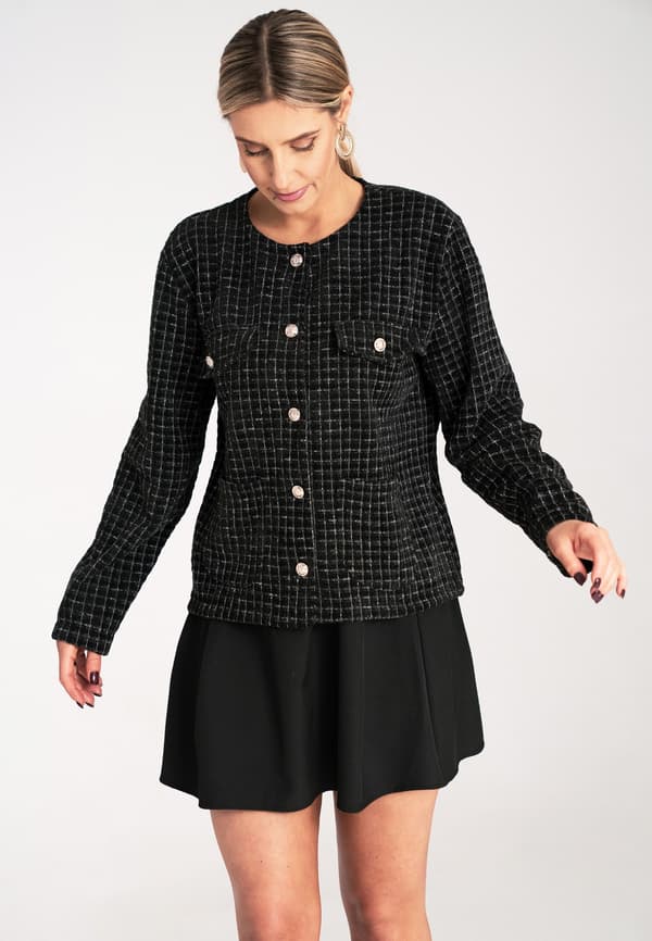 Chanel tweedjacka - rutiget jacka sort størrelse S/M