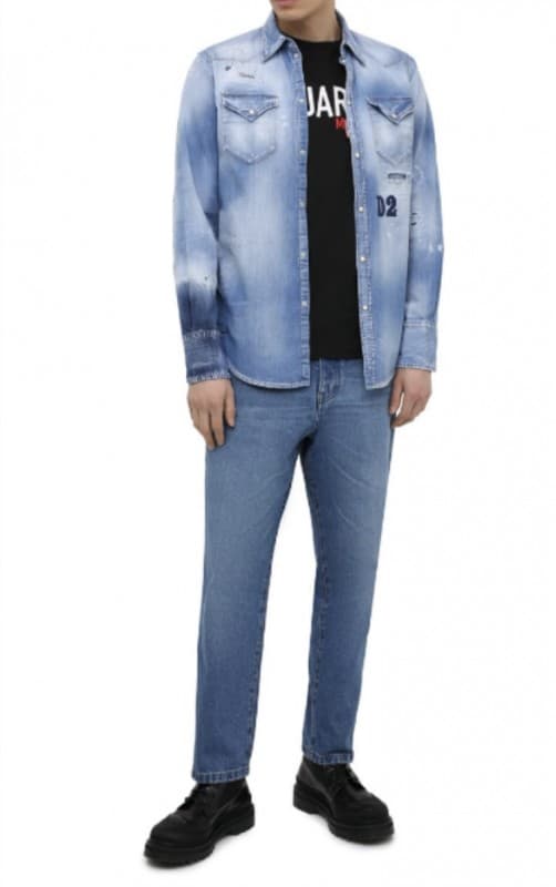 DSQUARED2 Herr D2 Denim Jeansskjorta - Storlek: IT48