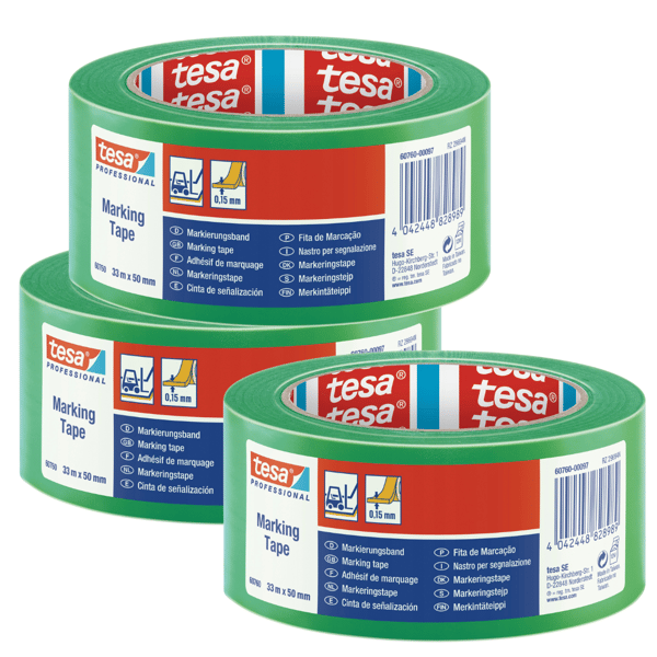 TESA PROFESSIONAL Vihreä PVC-varoitusteippi, vahva, 33 m x 50 mm x 3 kpl