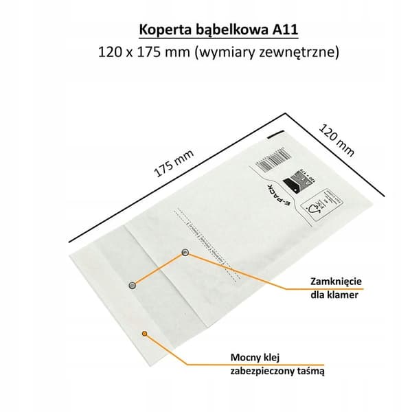 Boblekuvert A11 HVID E-PAKKE x 200 stk.