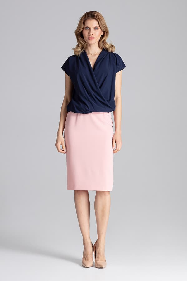 M652 elegant V-ringad kortärmad blus marinblå storlek S