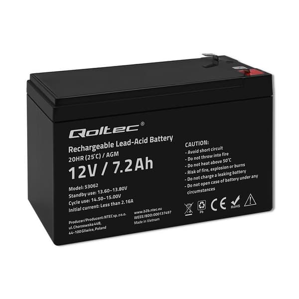 Qoltec 12 V AGM-akku | 7,2 Ah