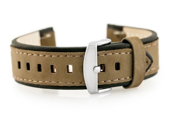 Læderrem til W80 ur, beige/sort - 20mm
