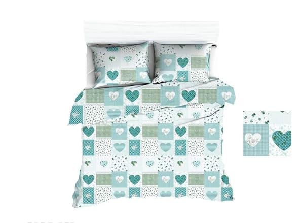 Pudebetræk 70x80 1676E hvid patchwork turkis 1111N