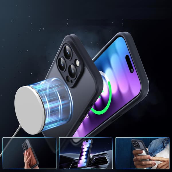 MAGNETISK MAT ETUI TIL MAGSAFE TIL APPLE IPHONE 15 PRO + GLAS matsejf03_SORT
