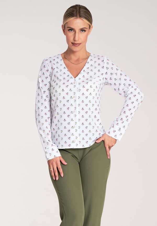 Elegant damblus - mönstrad blommig blus storlek XL