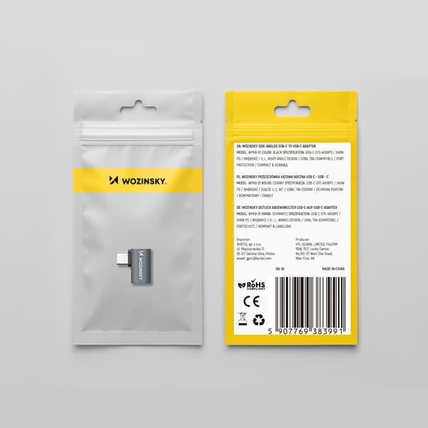 Vinklad sidadapter USB-C 40Gb/s 240W 8K OTG - grå
