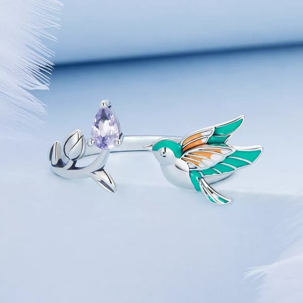 Sølv justerbar kolibri ring S925 sølv