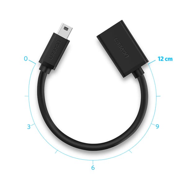 Mini USB-B (uros) - USB-A (naaras) OTG-sovitin 10 cm - harmaa